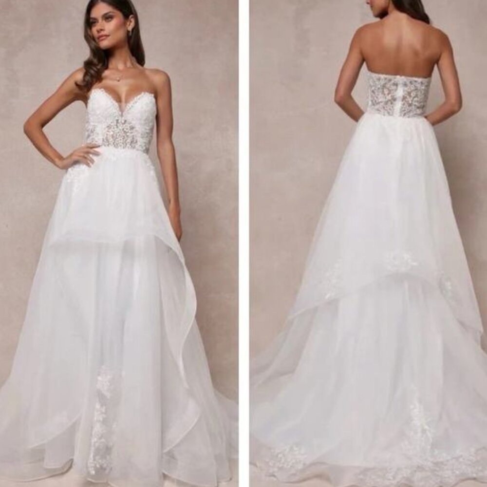 Lulu's Mine All Mine Embroidered Strapless Gown Large Wedding